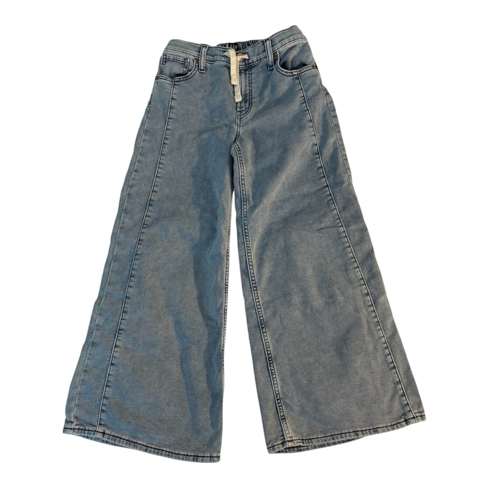 Gap Kids Drawstring elastic waist Light Blue denim wide leg jeans Girls Sz L